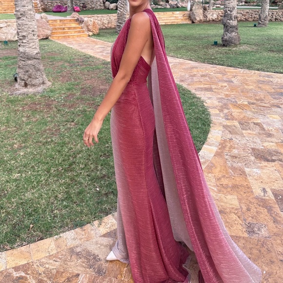 Talbot Runhof
Twist Degrade Metallic Voile Cape Gown - Picture 9 of 12